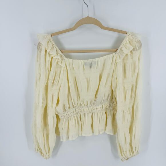 Lulus Wonderous Dreamer Cream Ruffled Balloon Sleeve Top Textured Size M Medium - Picture 3 of 8
